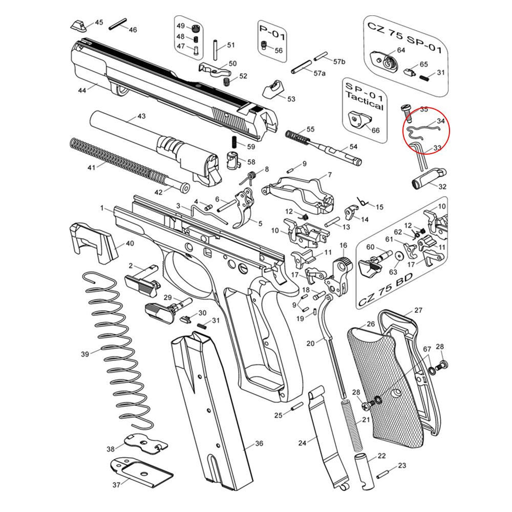 CZ Shadow 2 CZ TS 2 CZ 75B & SP-01 ressort de barre de détente de compétition | -15% puissance